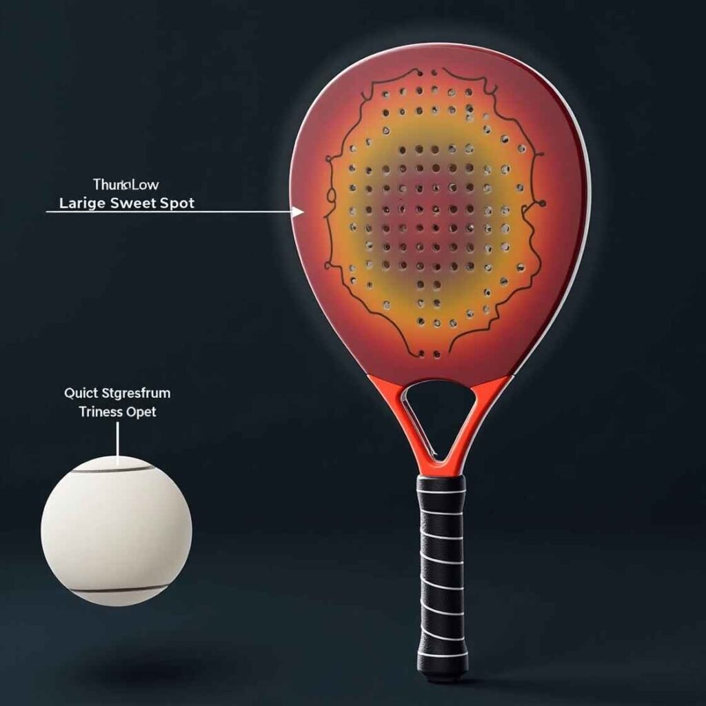 Example of a round-shaped padel racket with a large sweet spot