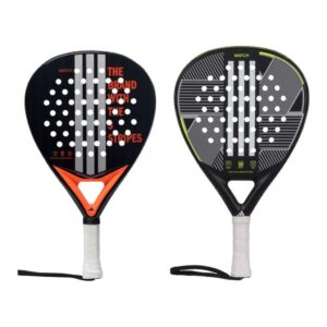 Adidas-Match-Padel-Racket-Paddle-Series Adidas Match Padel Racket Paddle Series (3.3 & 3.4) with fiberglass surface and EVA Soft core placed on padel court for balanced gameplay