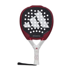 Adidas Metalbone Team 3.3 red padel racket showing fiberglass frame and octagonal structure design