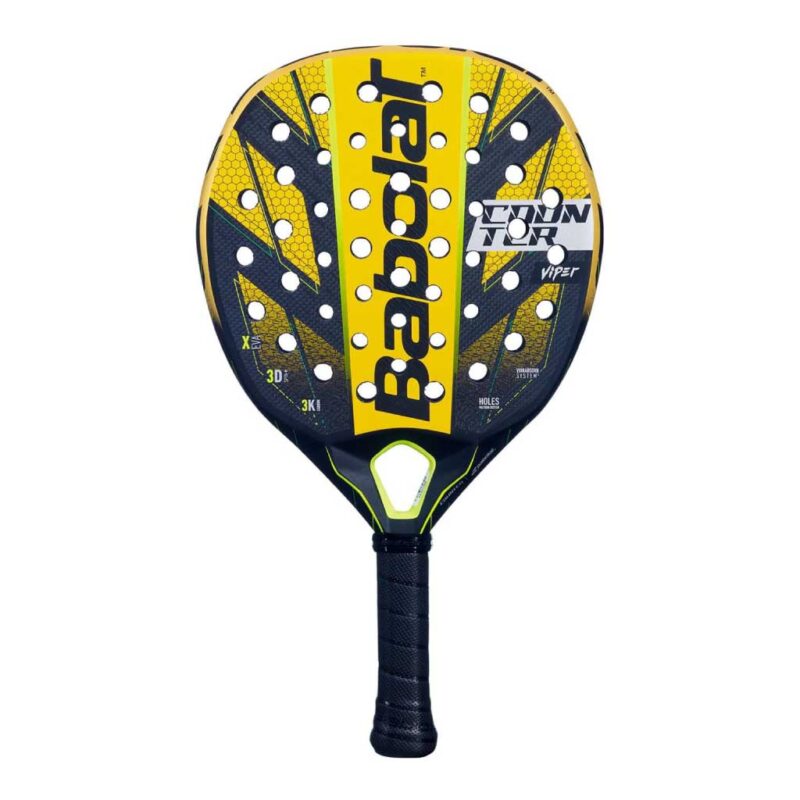 Babolat Counter Viper 2024 Padel Racket close-up highlighting graphite frame, 3D textured surface, and VIBRABSORB core technology for beginners