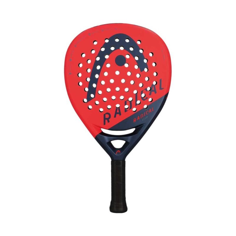 HEAD Radical Elite Padel Racket close-up showing teardrop shape, 3K carbon face, and Auxetic frame design