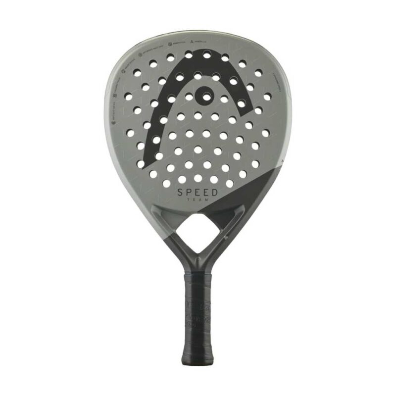 HEAD-Speed-Team-Padel-Racket HEAD Speed Team Padel Racket close-up showing teardrop head shape and fiberglass surface for intermediate players