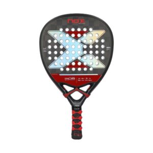 Nox-ML10-Luxury-Shotgun-Padel-Racket Close-up of Nox ML10 Luxury Shotgun Padel Racket by Miguel Lamperti, showing diamond shape and 18K carbon fiber finish.