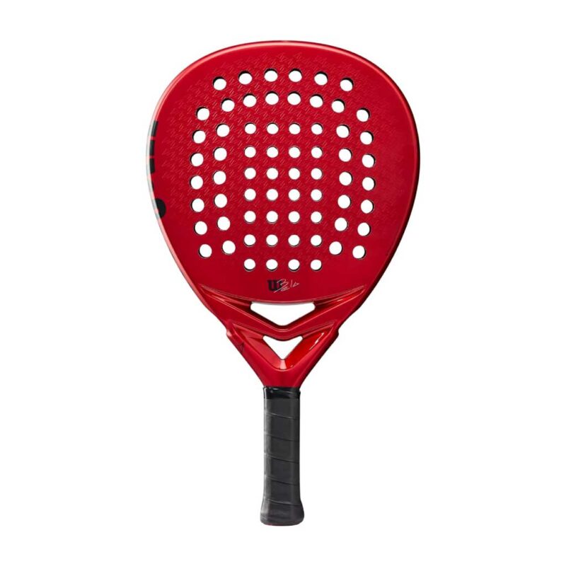 Wilson Bela Elite V2 Padel Racket close-up highlighting carbon fiber frame and polyurethane surface built for stable and responsive play