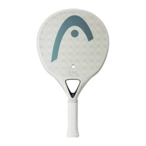 HEAD One Ultralight White padel racket close-up showing 12K carbon surface, Comfort Foam core, and lightweight round shape for beginners