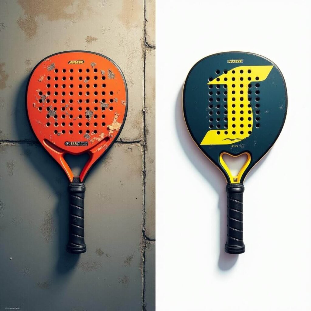 Signs of a worn-out vs new padel racket.