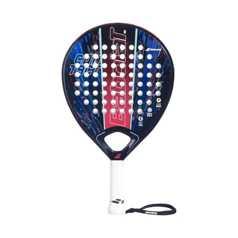 babolat-contact-padel-racket Beginner-friendly Babolat Contact Easy-to-Play Padel Racket with carbon and fiberglass frame on a padel court.