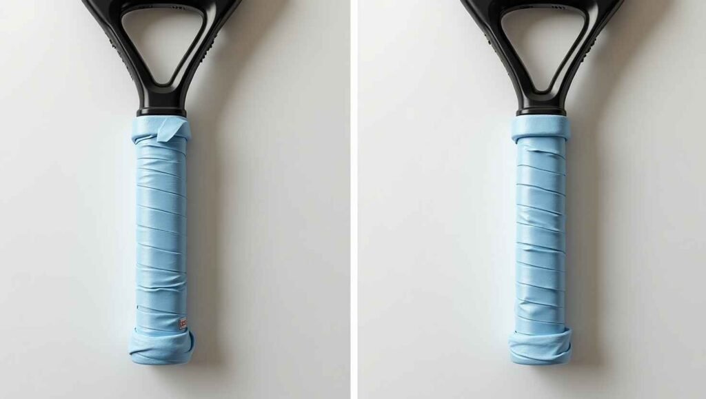 Common grip replacement mistakes: Wrapping too loose vs. wrapping correctly on a padel racket