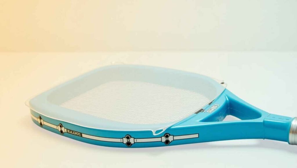 A padel racket with a frame protector applied for extra durability