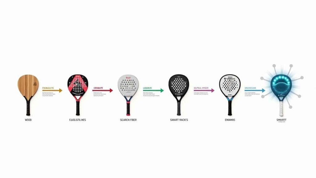 The Evolution of Padel Rackets Over the Years (1970 - 2025) 2 A timeline of padel racket evolution from wooden to modern smart rackets