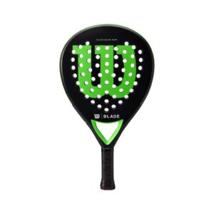 Wilson Blade Team V2 Padel Racket close-up featuring fiberglass weave frame and neon green design for enhanced stability and power