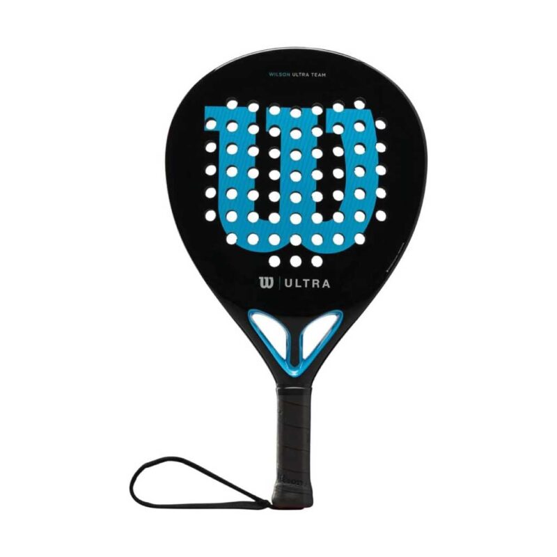 Wilson-Ultra-Team-v2-Padel-Racket Wilson Ultra Team V2 Padel Racket close-up featuring fiberglass weave construction and Infinity Edge sweet spot enhancement