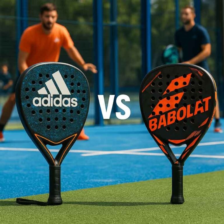 Adidas vs Babolat: Which Padel Brand Wins in 2025? 2 Adidas vs Babolat padel rackets side-by-side on court