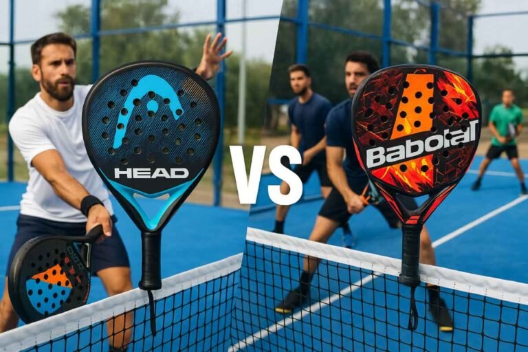 Head vs Babolat: Which Padel Racket Brand Better in 2025? 4 Head vs Babolat padel rackets side-by-side on court