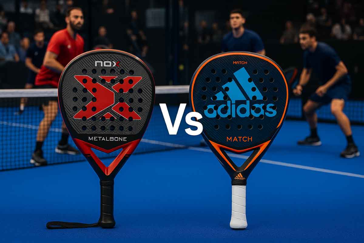 Nox vs Adidas – Which Padel Racket Brand is Right for You 2025? 1 Nox vs Adidas padel rackets side-by-side on court