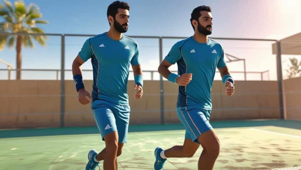 Players doing light jogging as part of their warm up for padel before a match