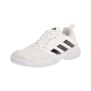 A front-side view of the Adidas Mens Barricade clay padel shoe in white.