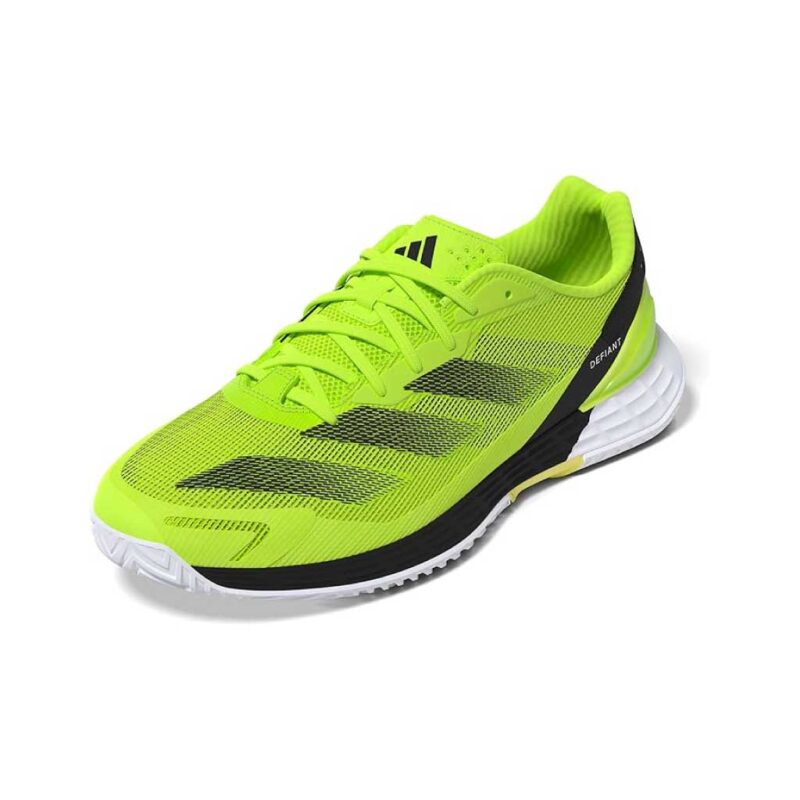 Adidas Defiant Speed 2 mens padel shoes in solar yellow and black side profile view