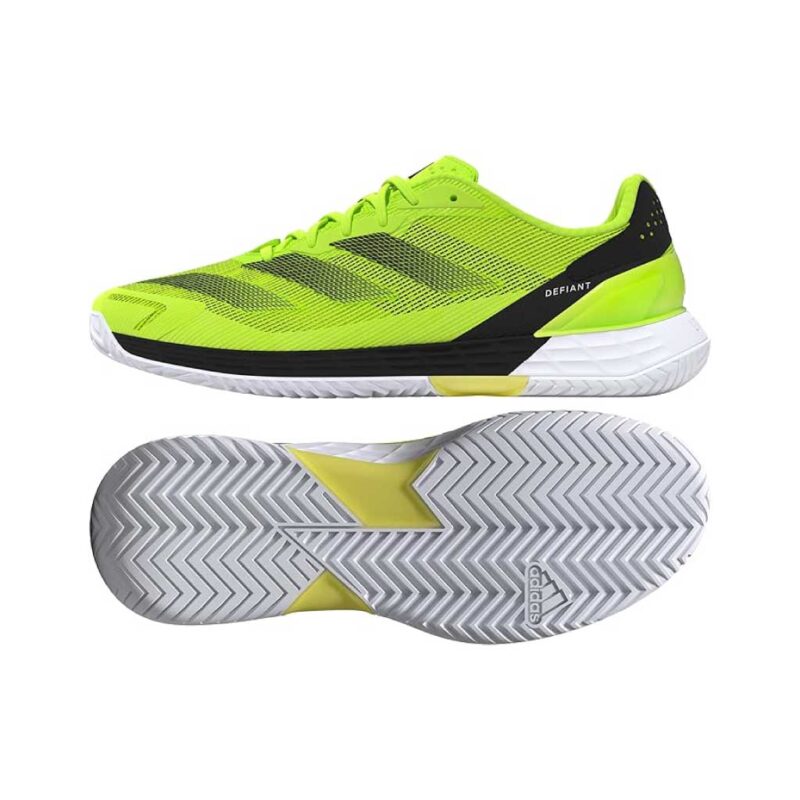 Adidas Defiant Speed 2 side view and Adiwear outsole with herringbone grip pattern for padel courts