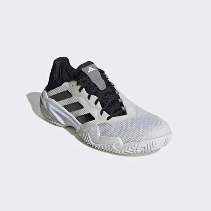 Adidas Mens Barricade 13 Padel Shoes in white and black, side profile.