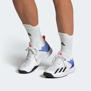 adidas-mens-courtflash-speed-padel-shoes-white-black-featured Adidas Mens Courtflash Speed Padel Shoes in white with black stripes.