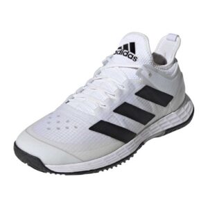 Adidas Adizero Ubersonic 4 mens padel shoe in white with black stripes front view