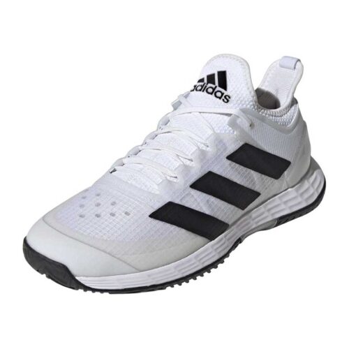 adidas-adizero-ubersonic-4-mens-padel-shoe-white-black-featured Adidas Adizero Ubersonic 4 mens padel shoe in white with black stripes front view