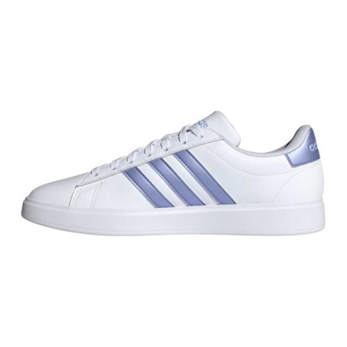 Adidas Grand Court 2.0 Womens sneaker side profile showing classic 3-stripes and heel detail