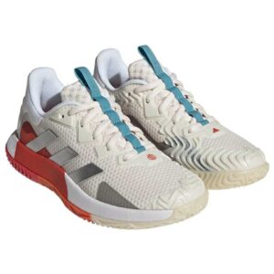 Pair of Adidas Solematch Control men padel shoes displaying breathable mesh upper and silver three stripes